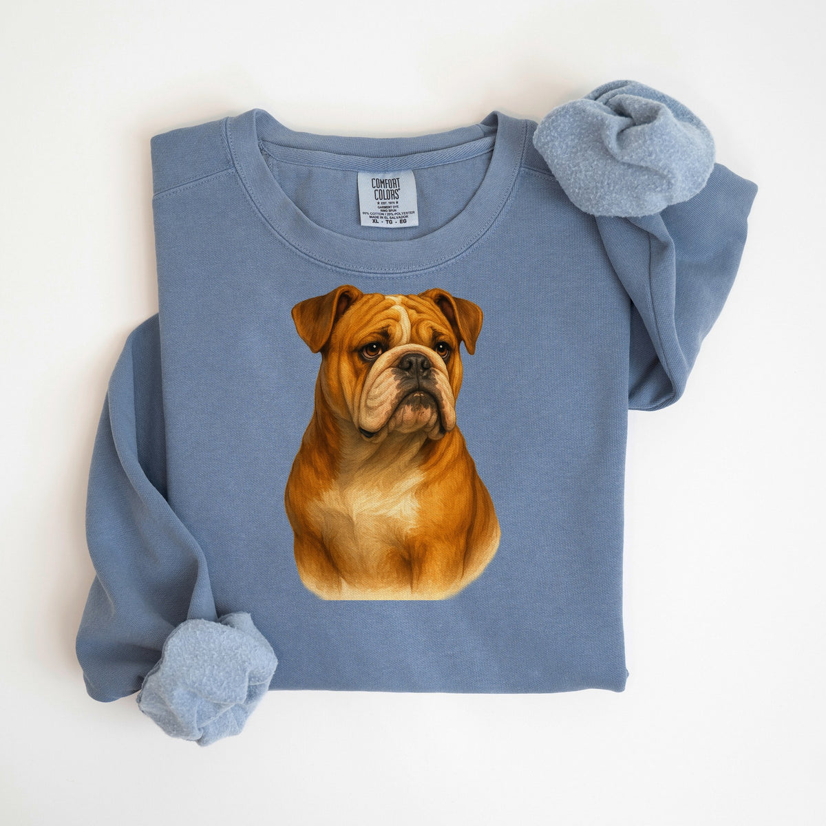 Bulldog Painted Portrait - Comfort Colors crewneck in Blue Jean