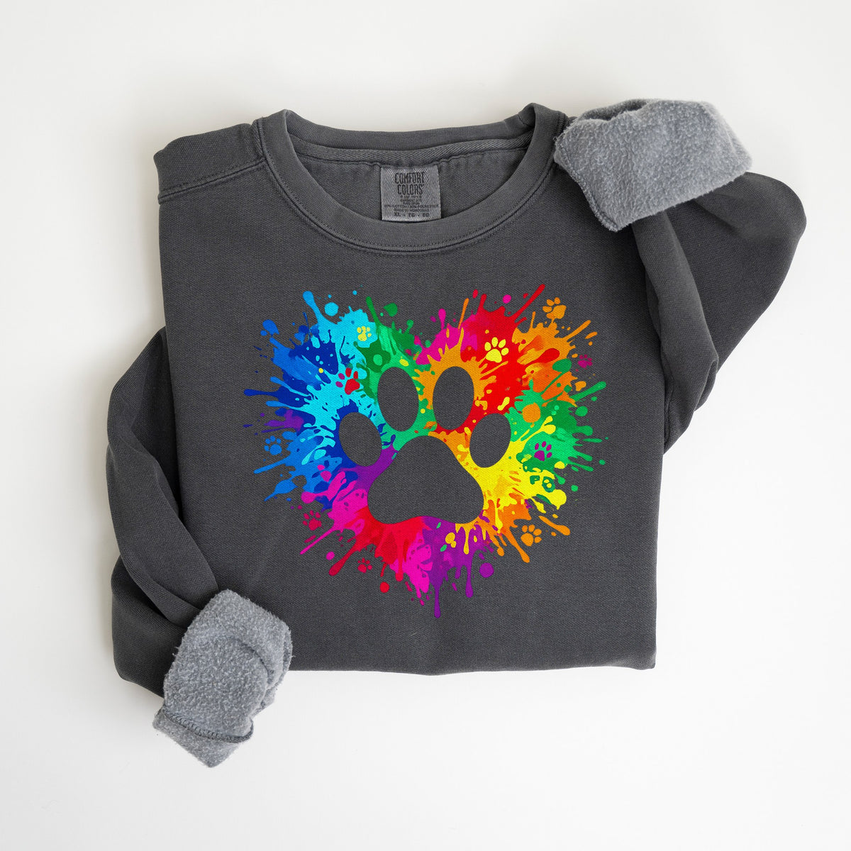 Paw Print Color Splash - Comfort Colors crewneck in Pepper