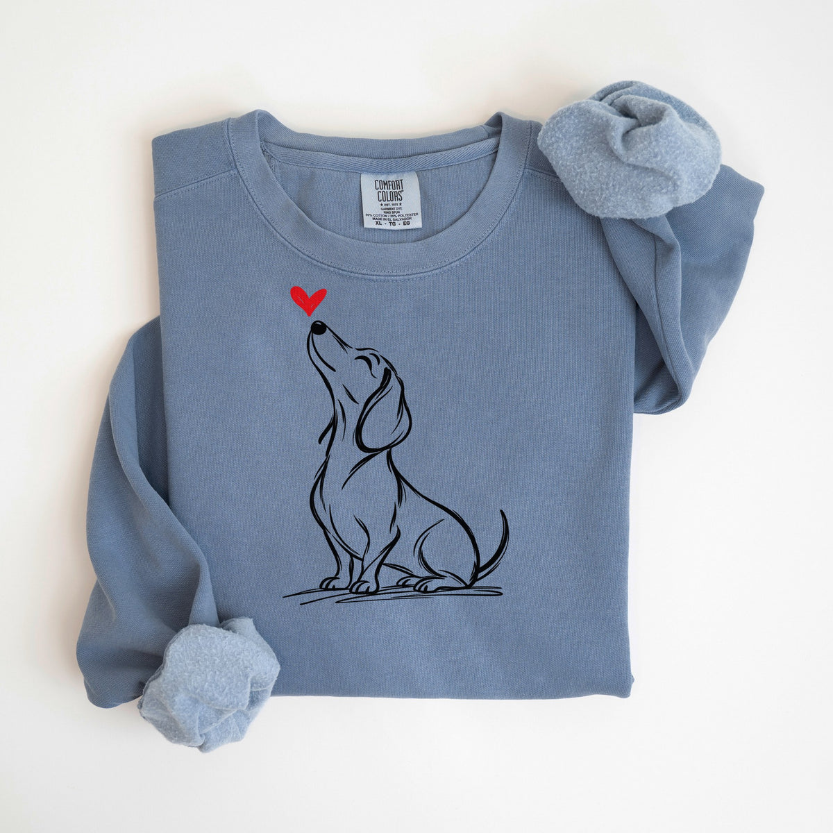 Dachshund Heart - Comfort Colors crewneck in Blue Jean