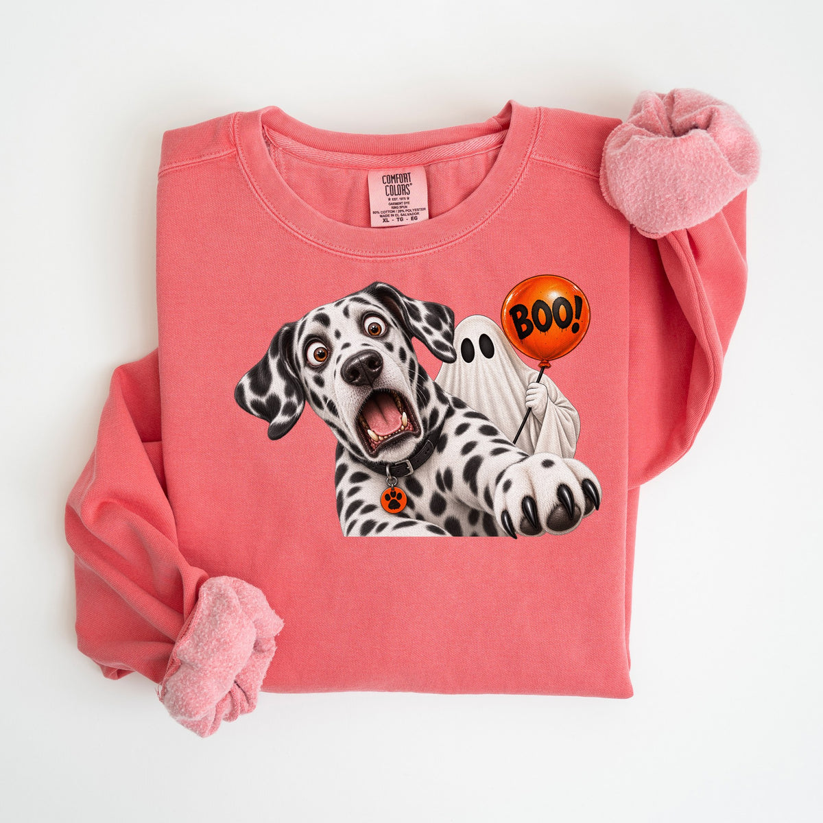 Boo! Dalmatian & Ghost - Comfort Colors crewneck in Watermelon