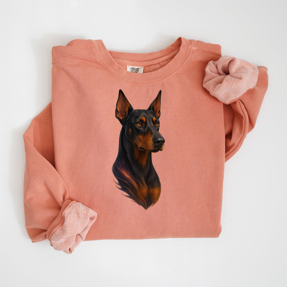 Doberman Painted Portrait - Comfort Colors crewneck in Terracotta
