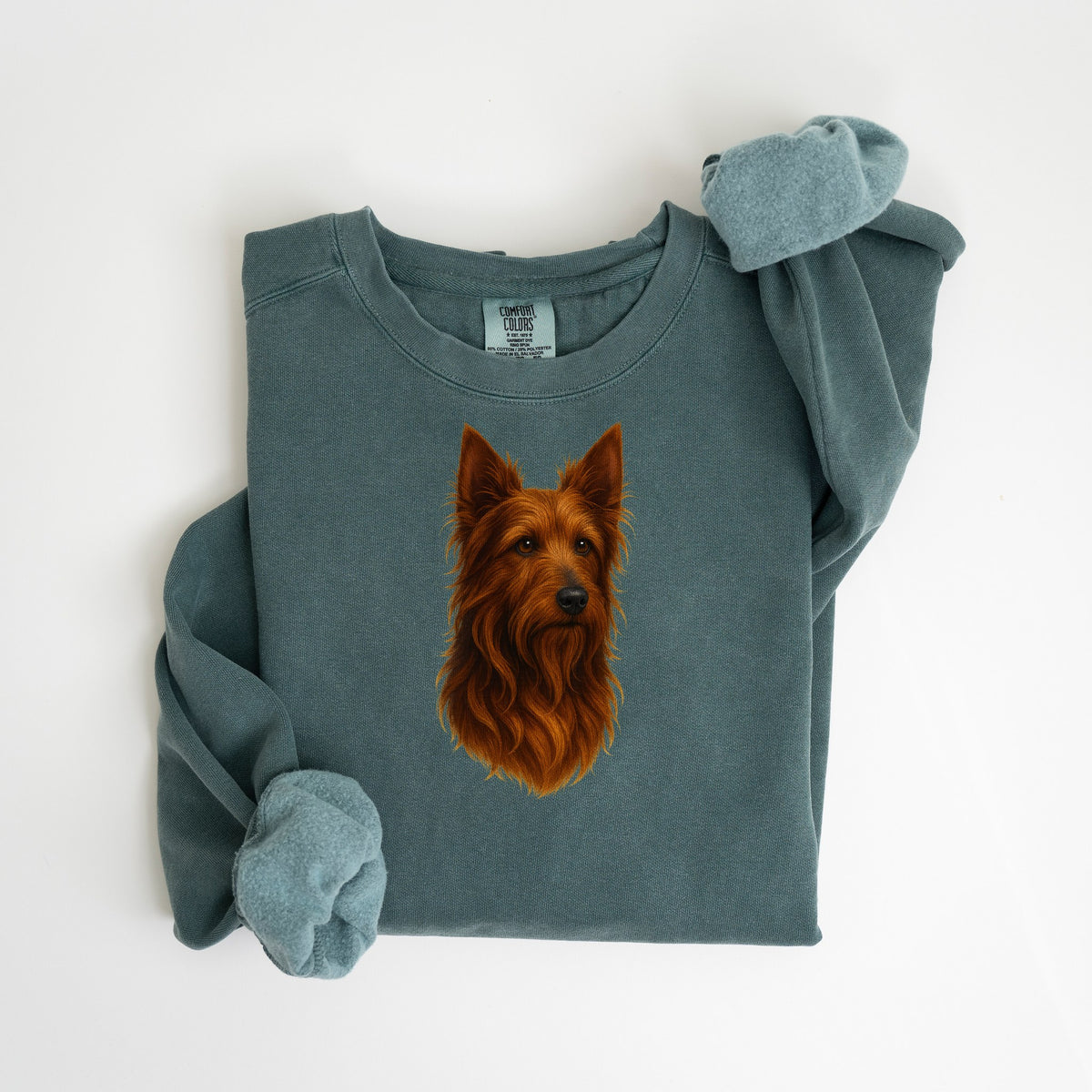 Australian Terrier Painted Portrait - Comfort Colors crewneck in Blue Spruce