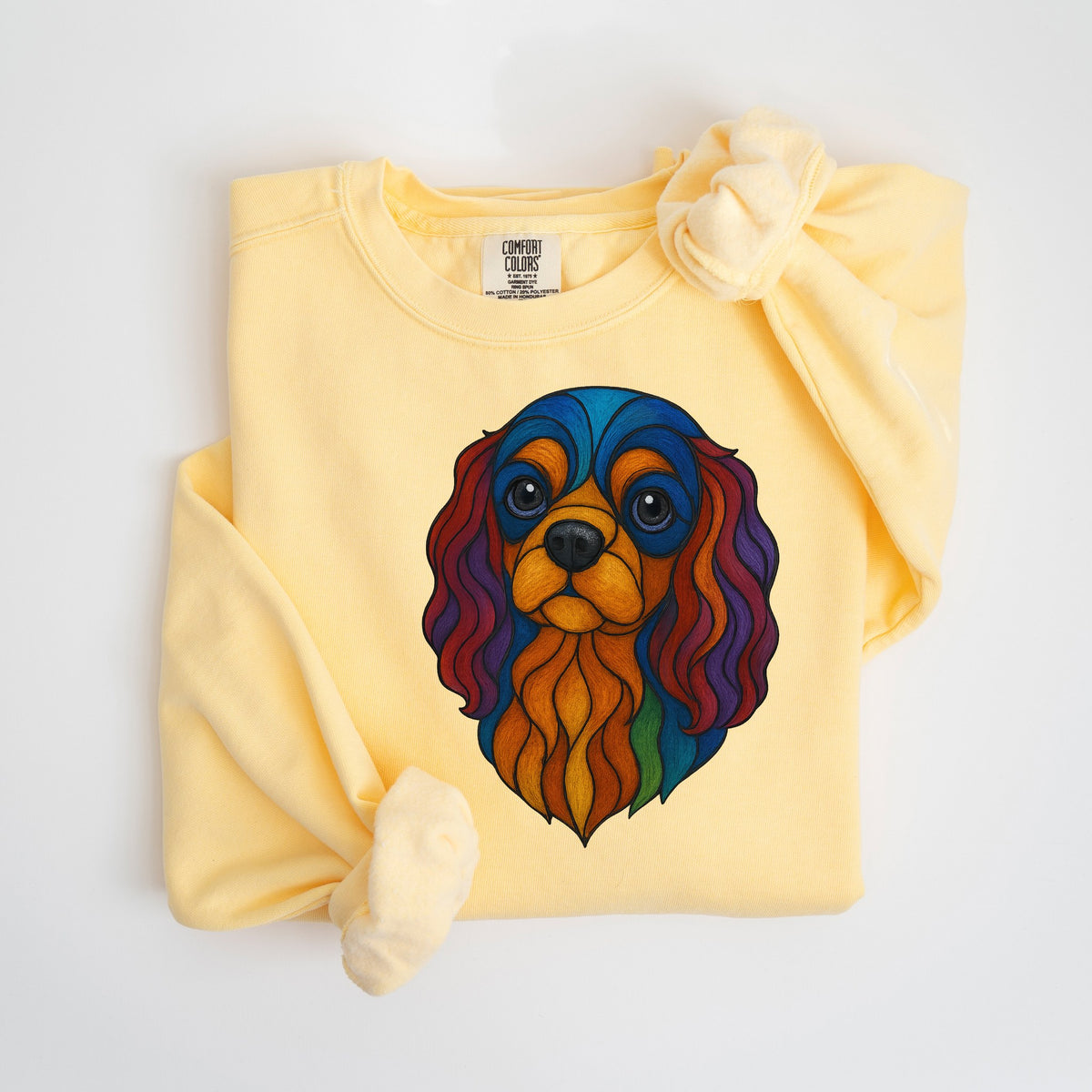 Stained Glass Cavalier King Charles - Ruby - Comfort Colors crewneck in Butter