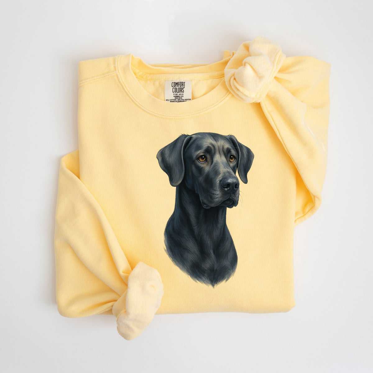 Black Great Dane Painted Portrait - Comfort Colors crewneck in Butter