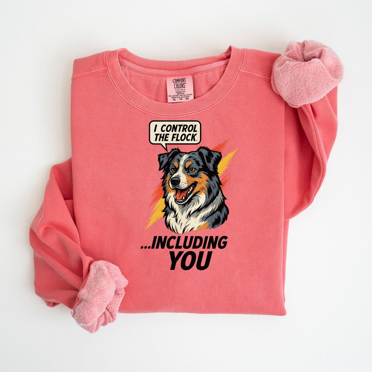 I Control the Flock... Including You - Australian Shepherd - Comfort Colors crewneck in Watermelon
