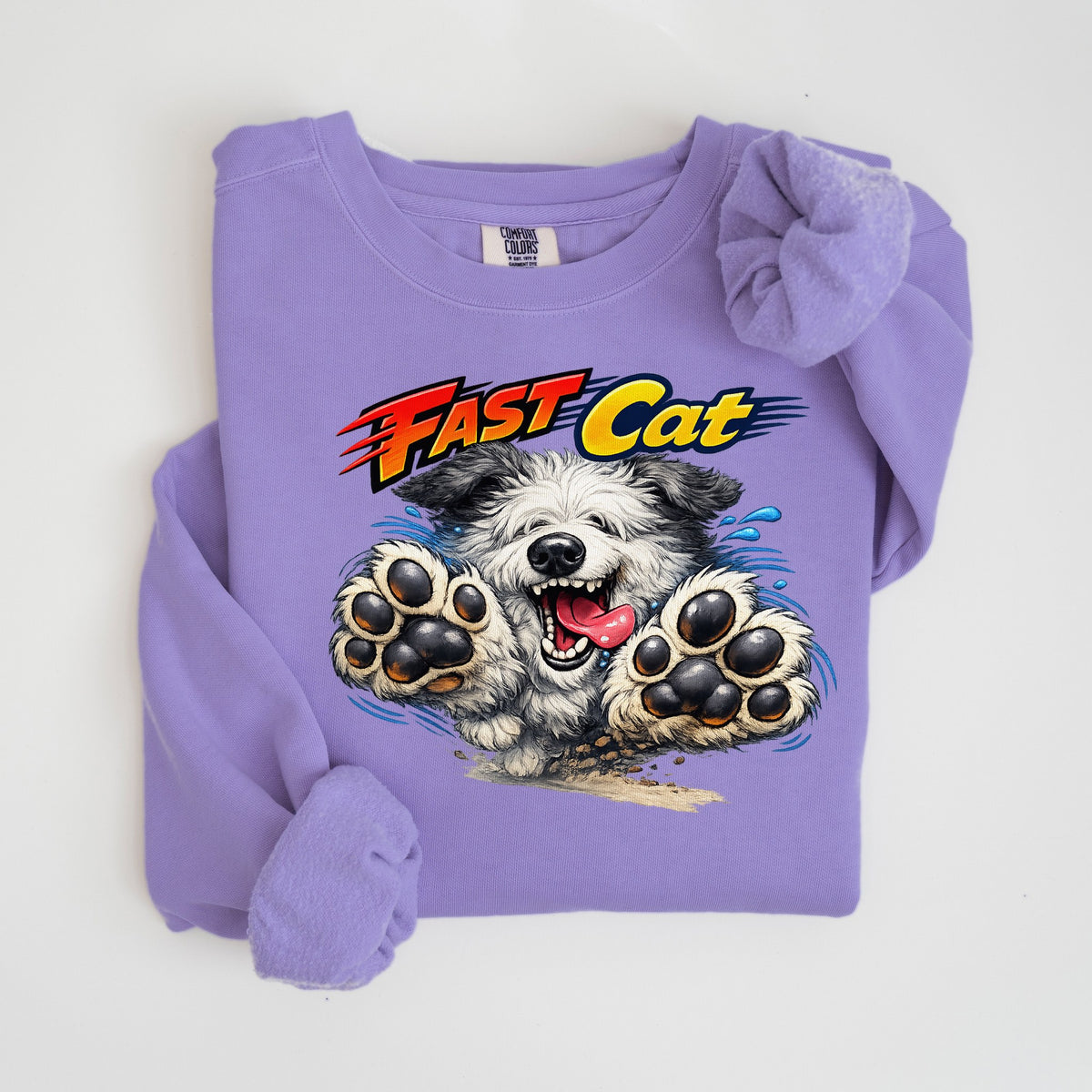 Fast CAT Big Paws - Sheepdog - Comfort Colors crewneck in Violet