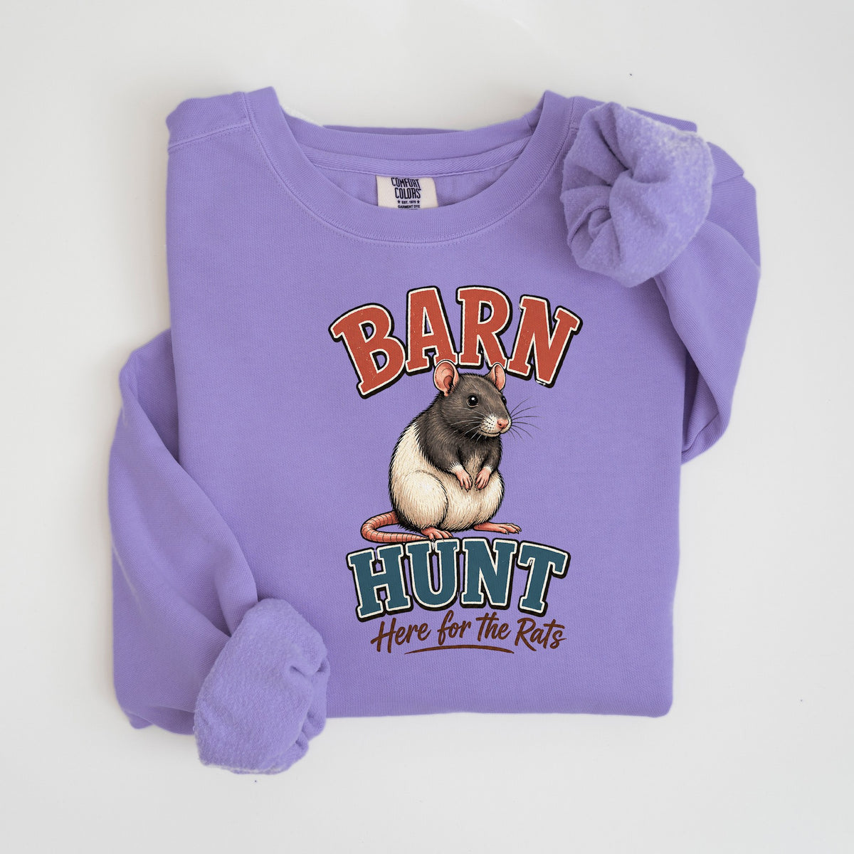 Barn Hunt: Here for the Rats - Rat - Comfort Colors crewneck in Violet