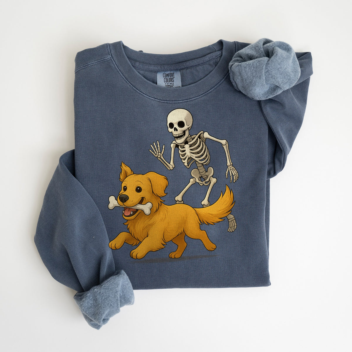 Bone Thief - Golden Retriever - Comfort Colors crewneck in Denim