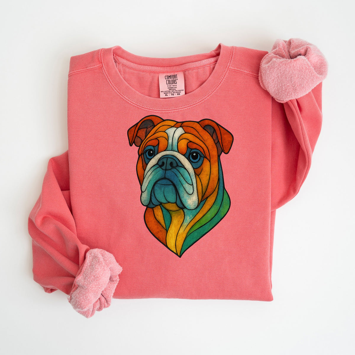 Stained Glass Bulldog - Comfort Colors crewneck in Watermelon