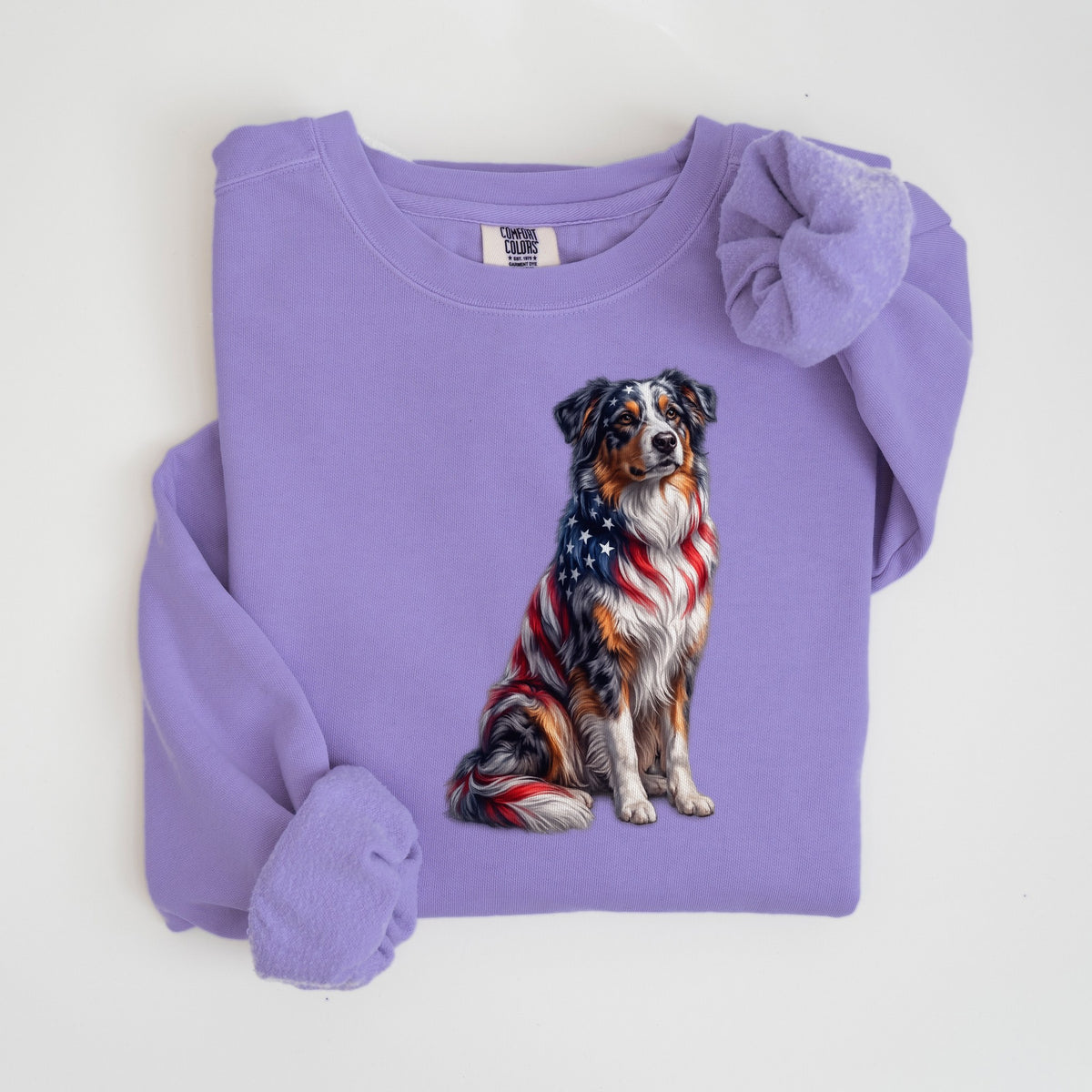 Stars & Stripes Australian Shepherd - Comfort Colors crewneck in Violet