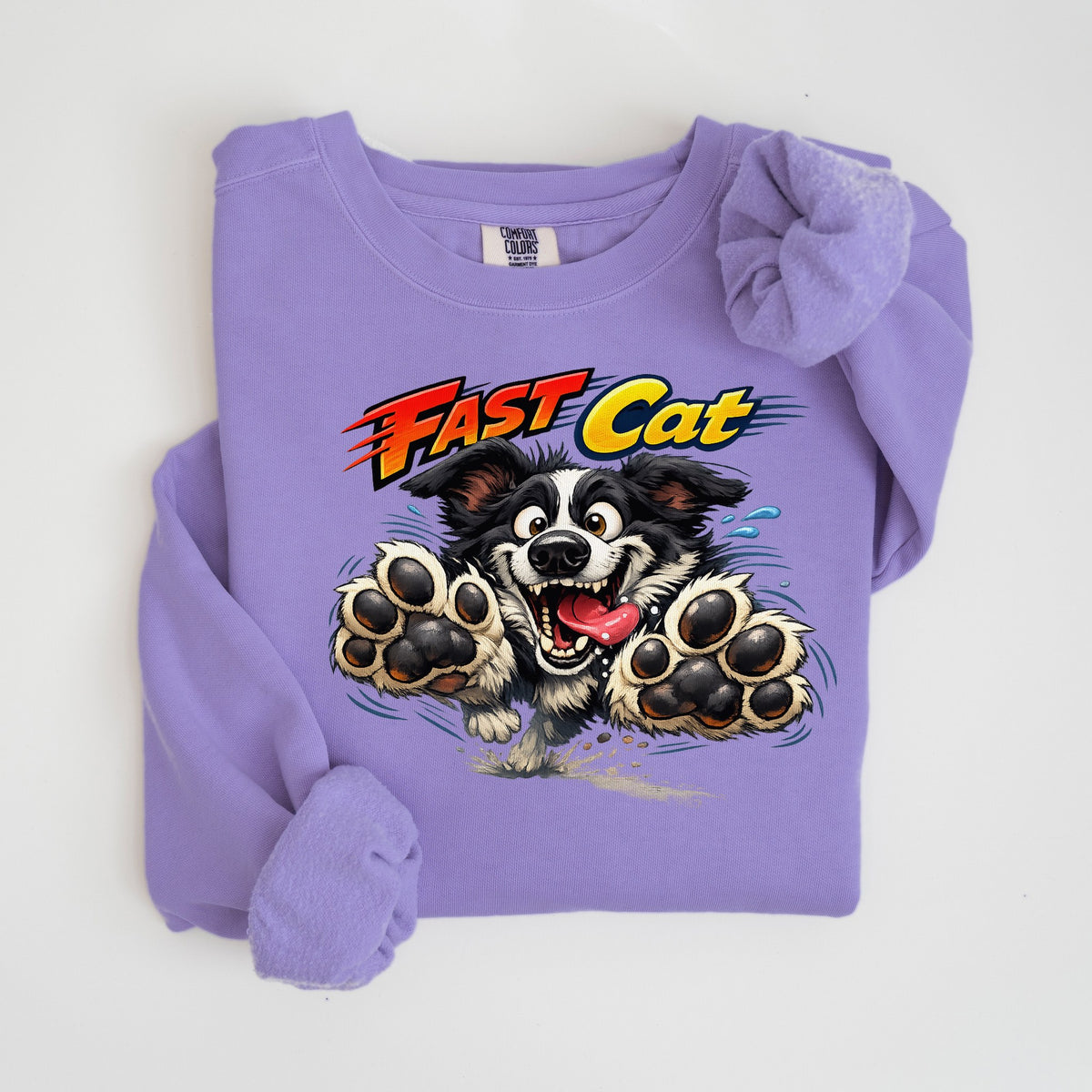 Fast CAT Big Paws - Border Collie - Comfort Colors crewneck in Violet