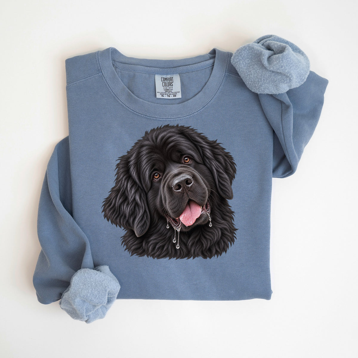Drooly Newfoundland Portrait - Comfort Colors crewneck in Blue Jean