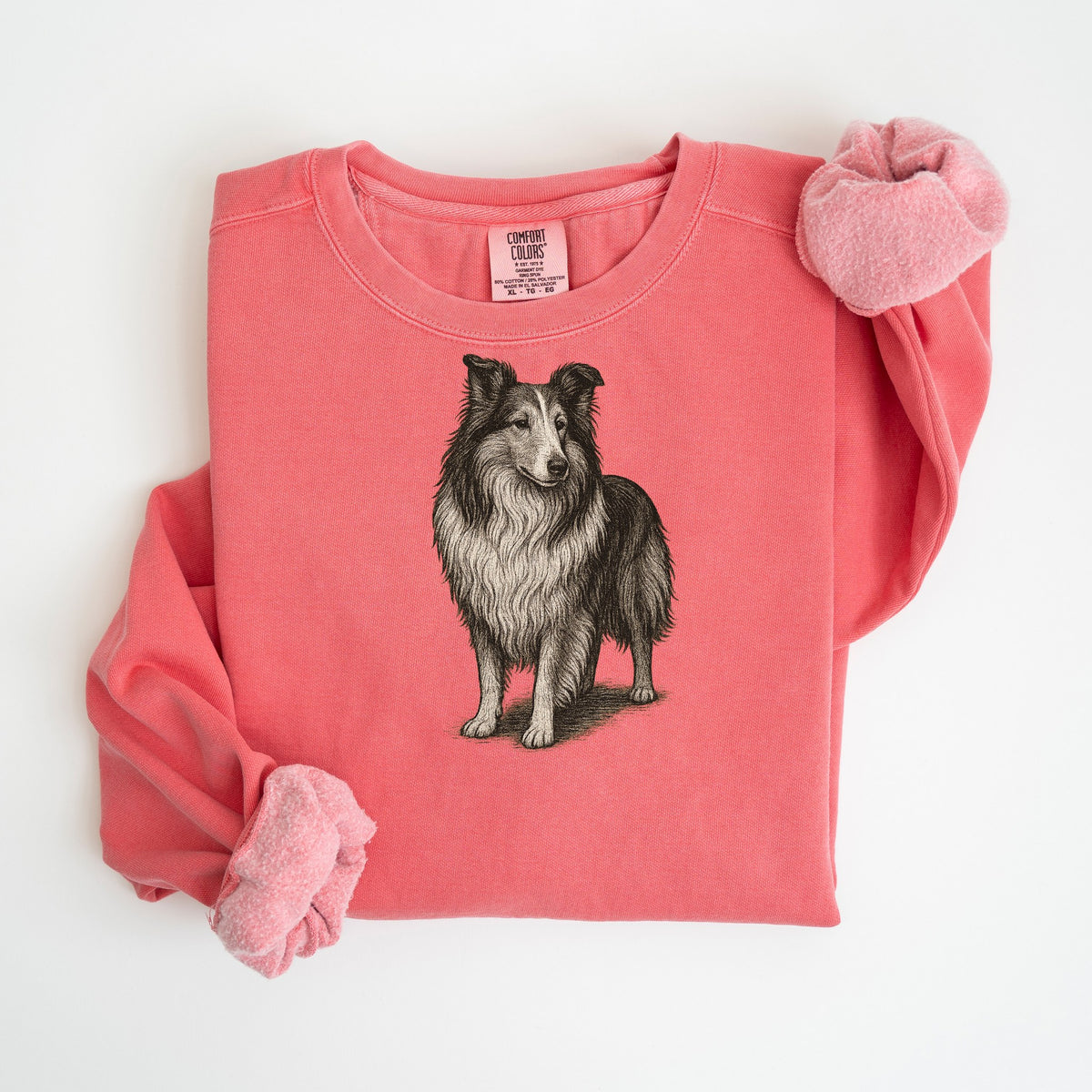Collie Pencil Sketch - Comfort Colors crewneck in Watermelon