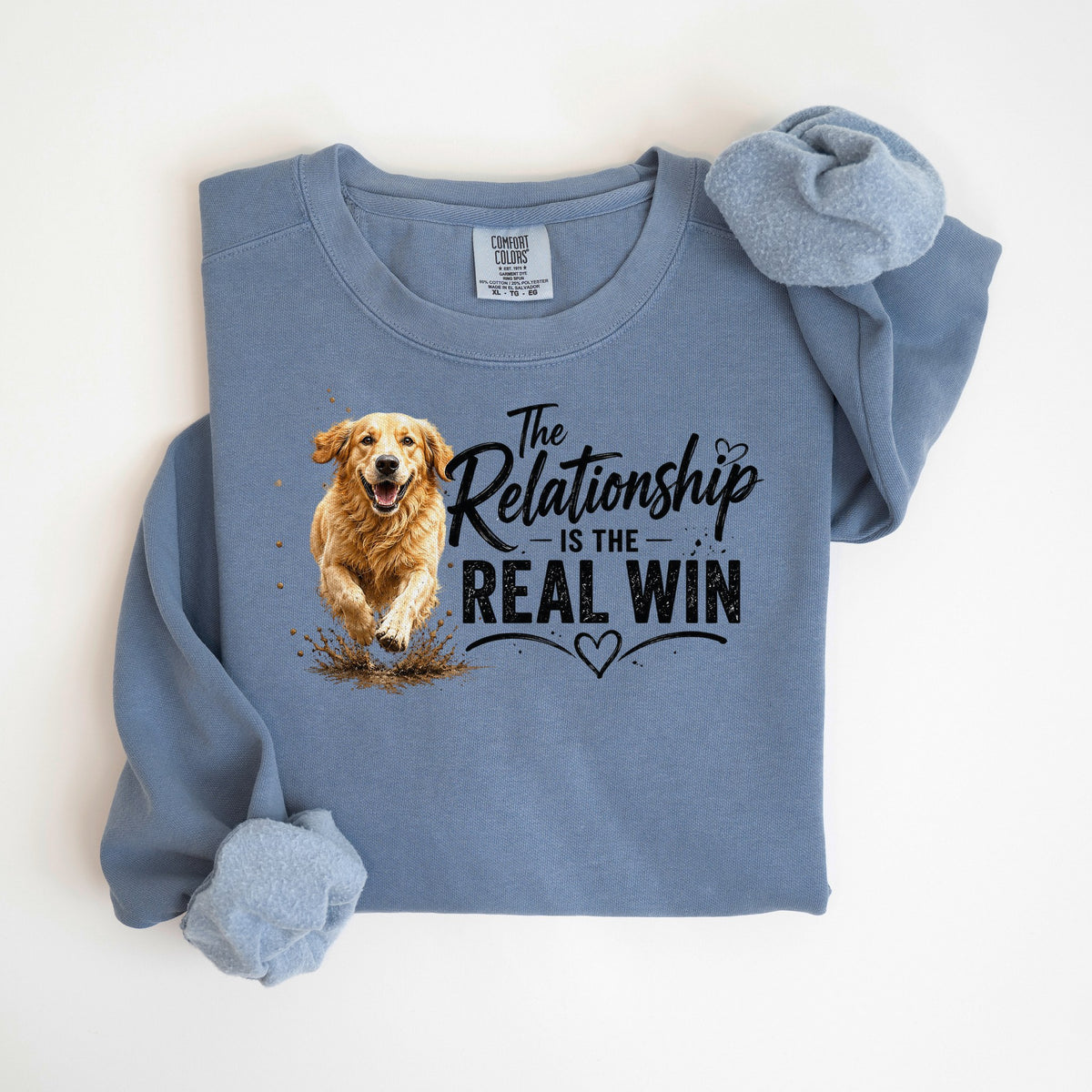 The Relationship Is the Real Win - Golden Retriever - Comfort Colors crewneck in Blue Jean