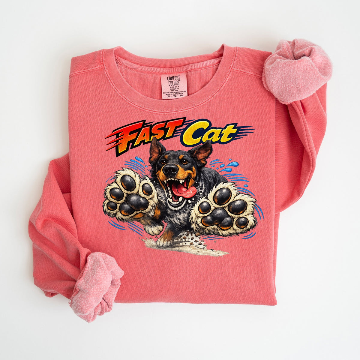 Fast CAT Big Paws - Doberman - Comfort Colors crewneck in Watermelon
