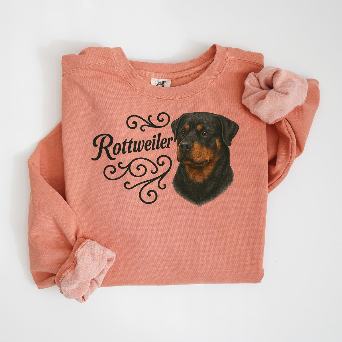 Rottweiler Portrait & Script - Comfort Colors crewneck in Terracotta
