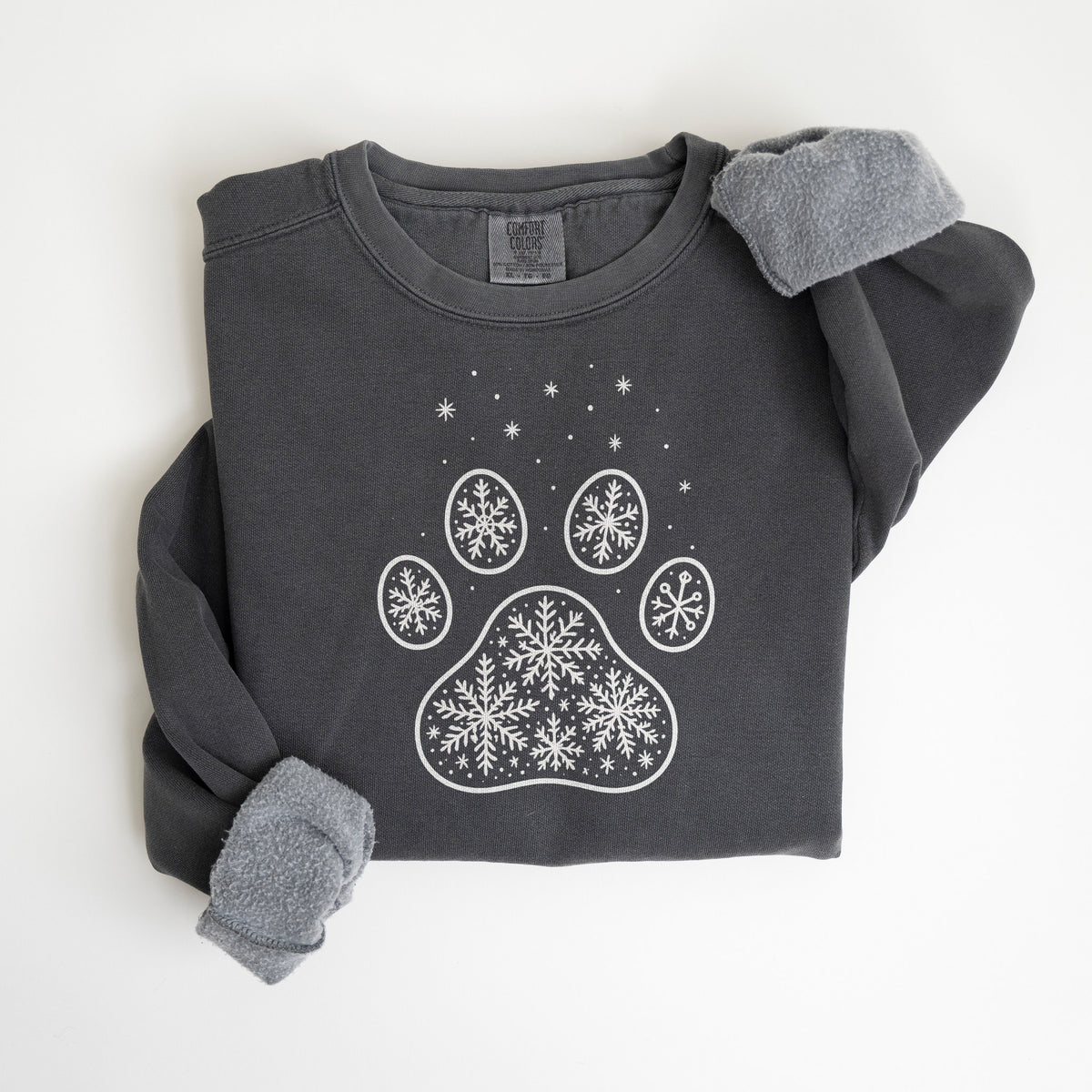 Snowflake Paw Print - Comfort Colors crewneck in Pepper