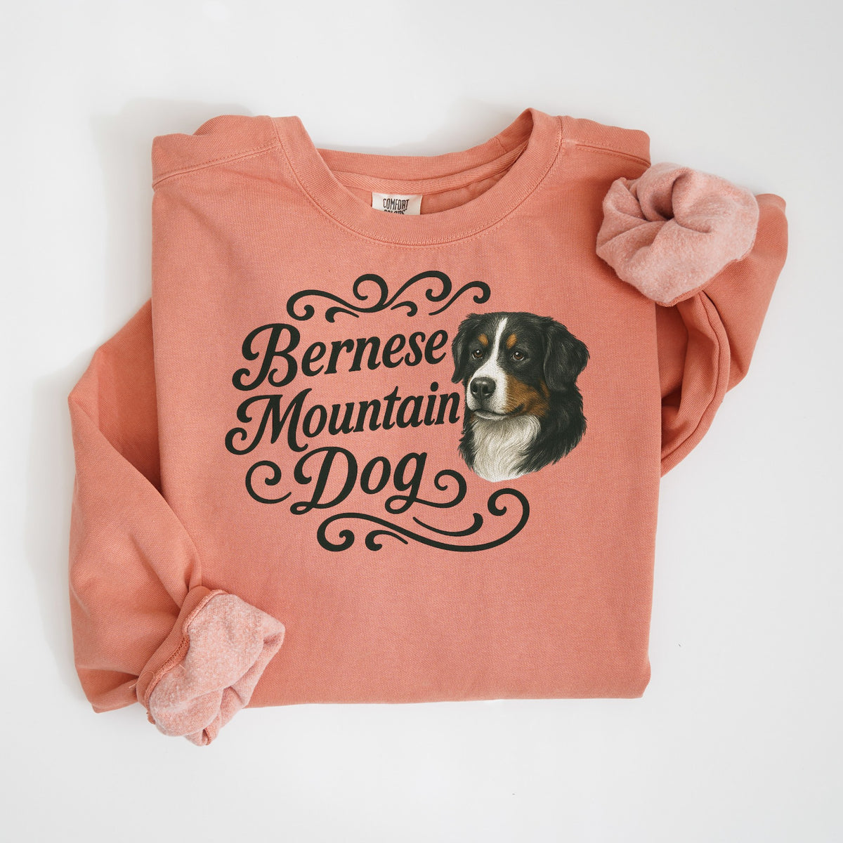 Bernese Mountain Dog Portrait & Script - Comfort Colors crewneck in Terracotta