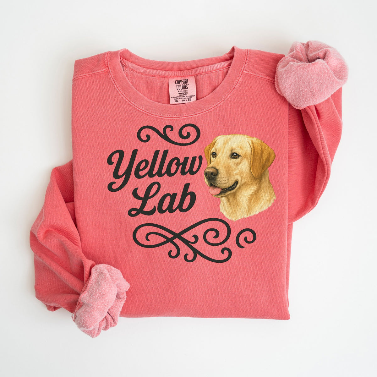 Yellow Lab Portrait & Script - Comfort Colors crewneck in Watermelon