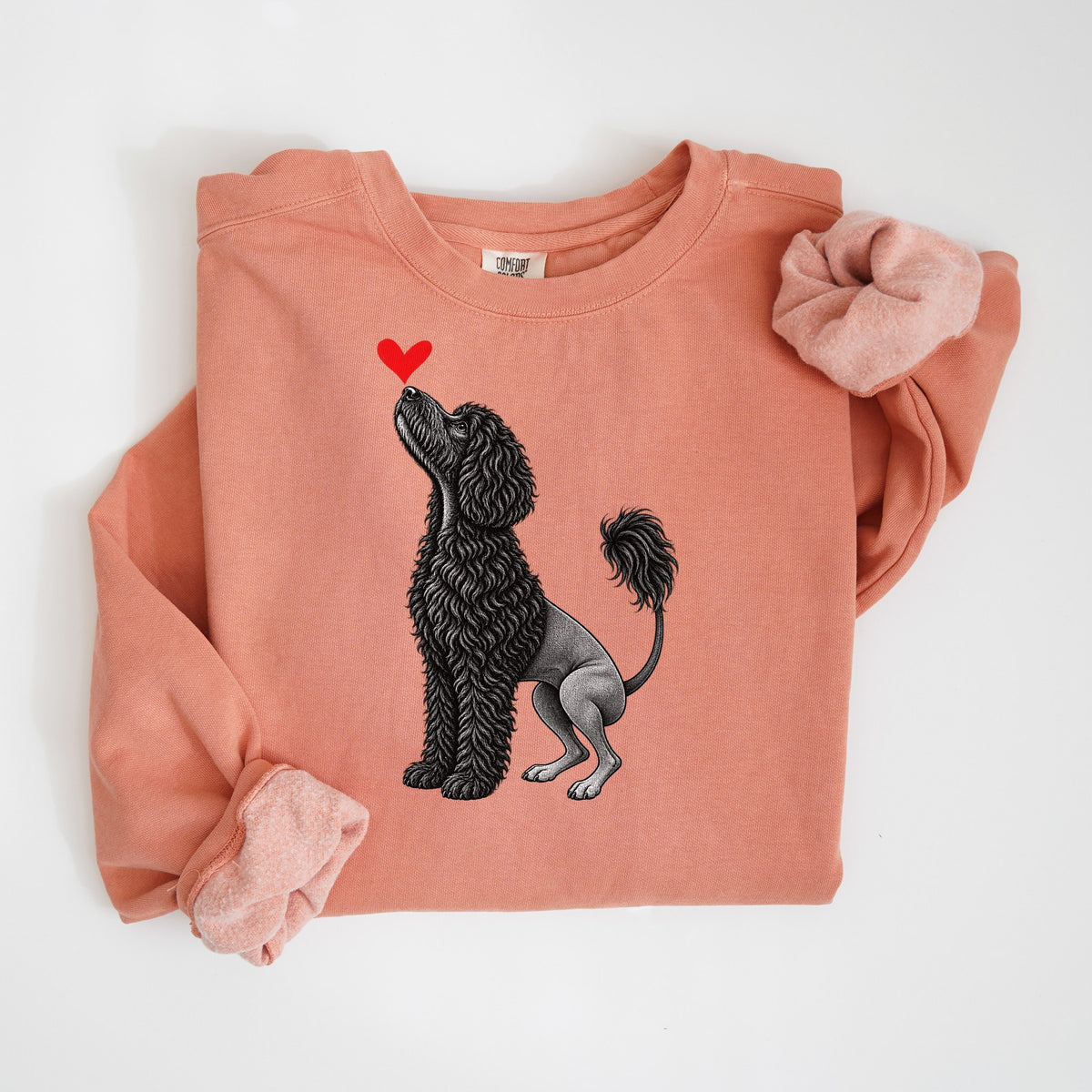 Portuguese Water Dog Heart - Black - Comfort Colors crewneck in Terracotta