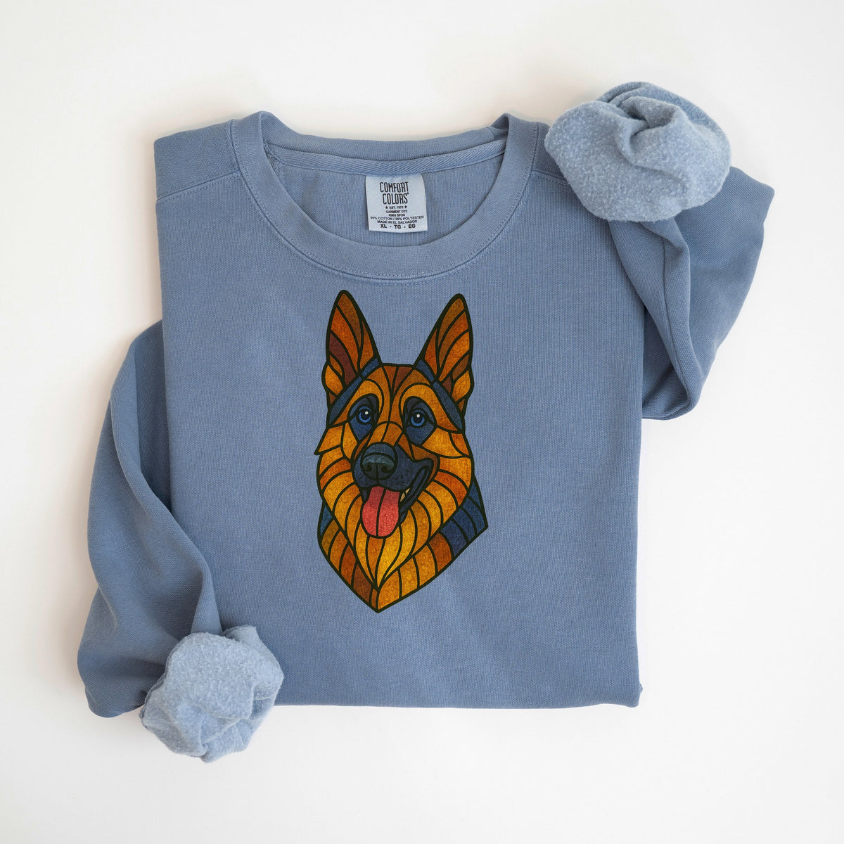 Stained Glass German Shepherd - Amber - Comfort Colors crewneck in Blue Jean