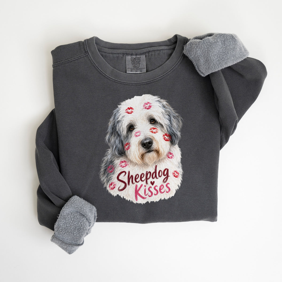 Sheepdog Kisses - Comfort Colors crewneck in Pepper