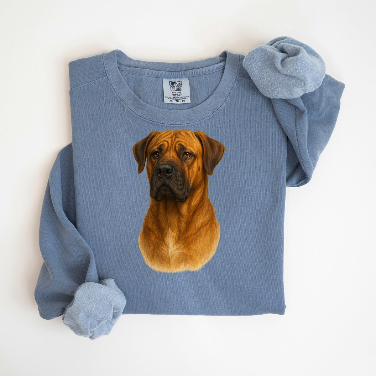 Mastiff Painted Portrait - Comfort Colors crewneck in Blue Jean