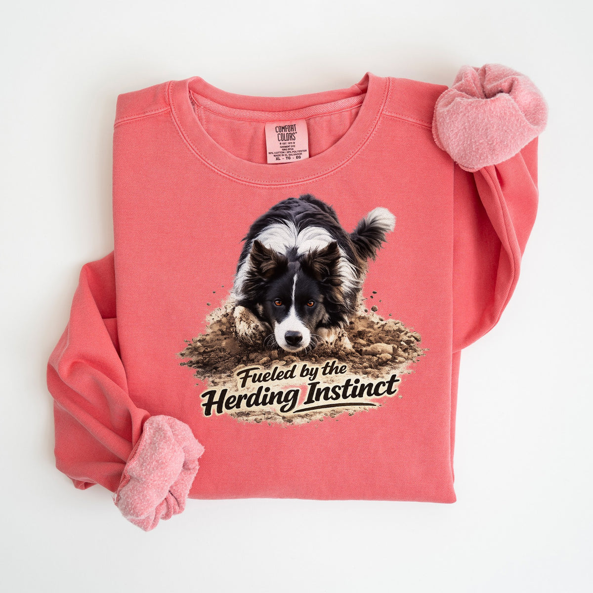 Fueled by the Herding Instinct - Border Collie - Comfort Colors crewneck in Watermelon