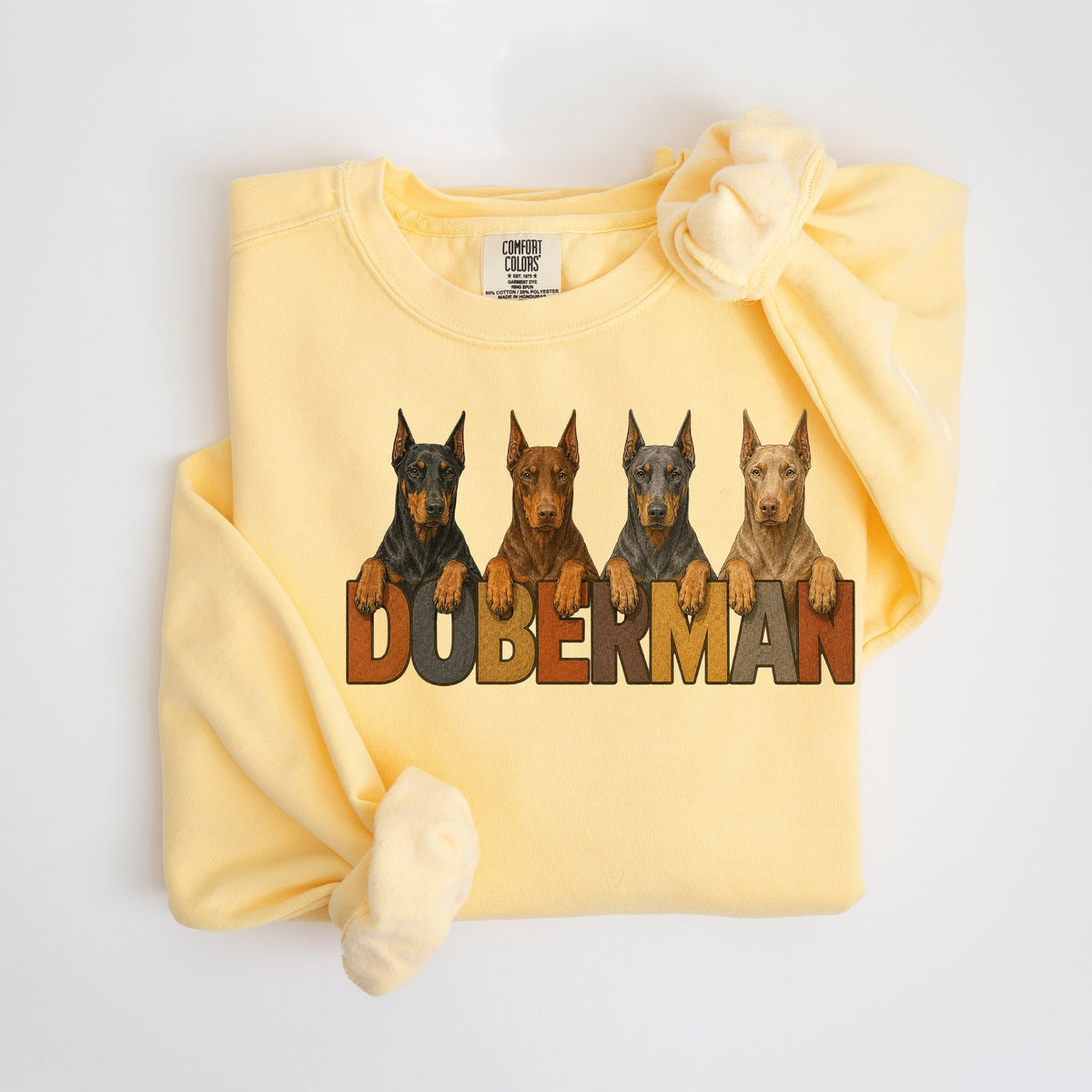 Doberman Lineup - Cropped Ears - Comfort Colors crewneck in Butter
