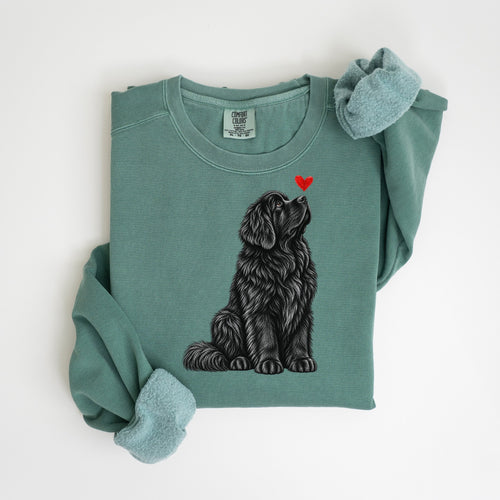 Newfoundland with Heart - Comfort Colors crewneck in Light Green