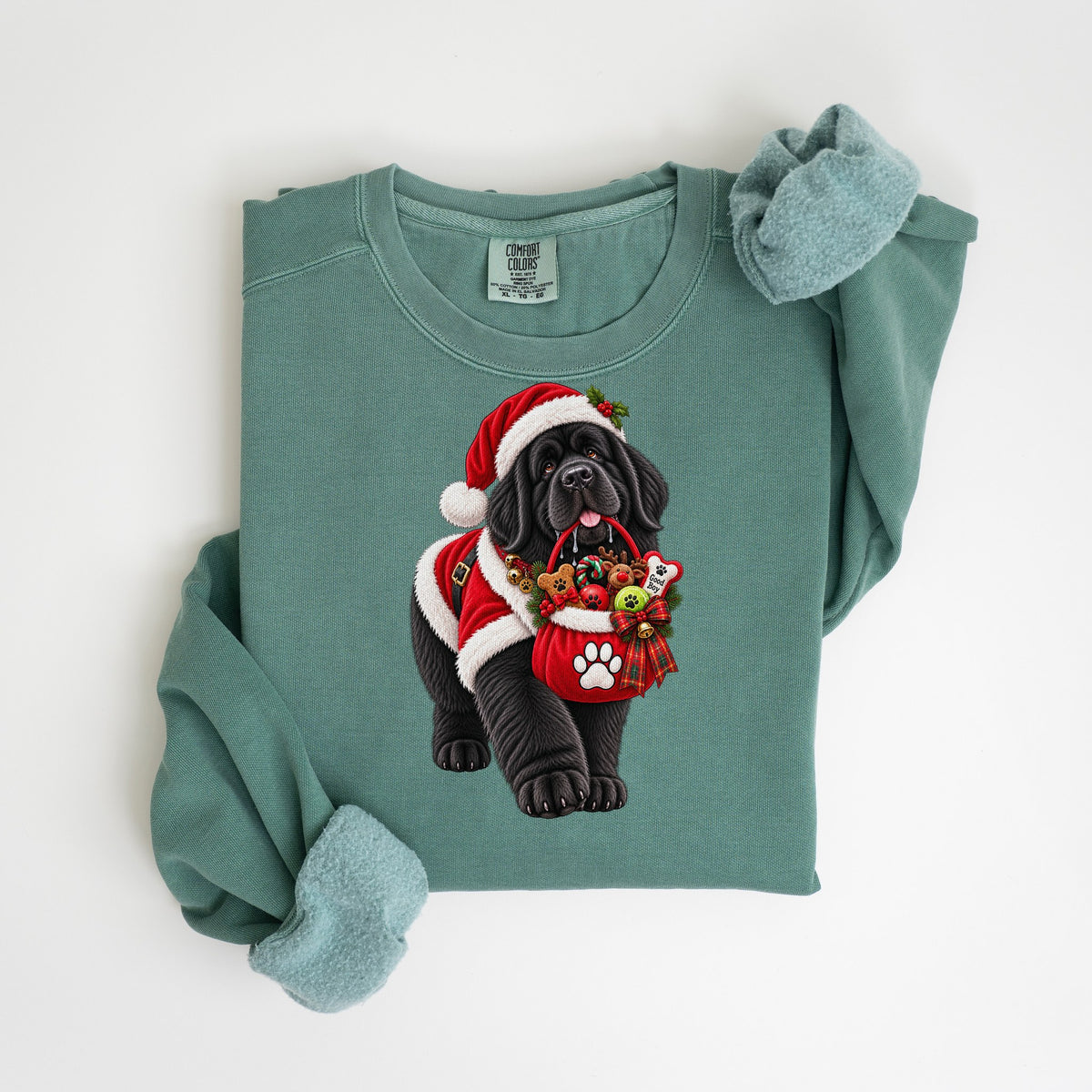Santa's Helper Newfoundland - Comfort Colors crewneck in Light Green