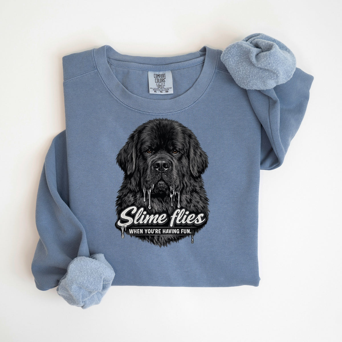 Slime Flies When You're Having Fun - Comfort Colors crewneck in Blue Jean