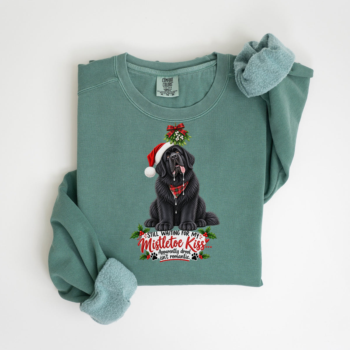 Still Waiting for My Mistletoe Kiss - Comfort Colors crewneck in Light Green