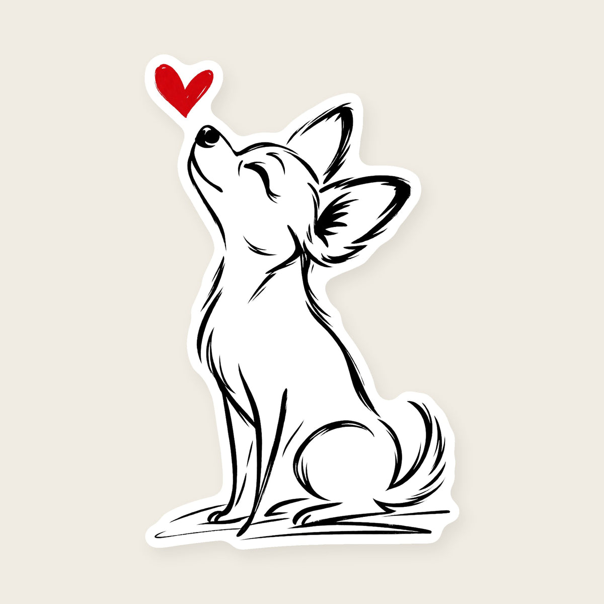 Chihuahua Heart Decal - Chihuahua with a red heart, die-cut vinyl sticker