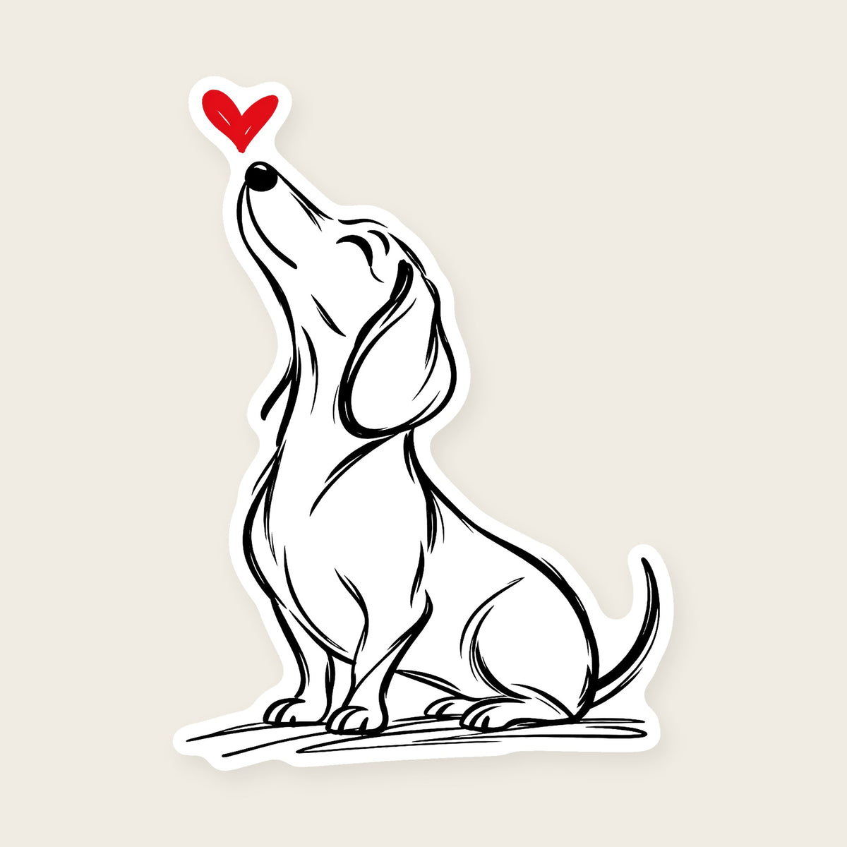 Dachshund Heart Decal - Dachshund with a red heart, die-cut vinyl sticker