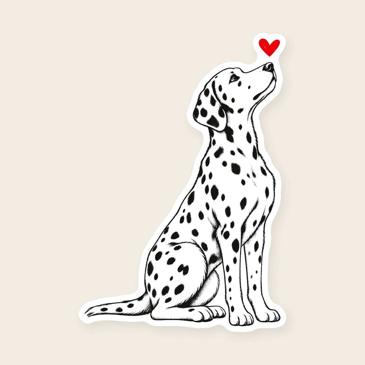 Dalmatian Heart Decal - Dalmatian with a red heart, die-cut vinyl sticker