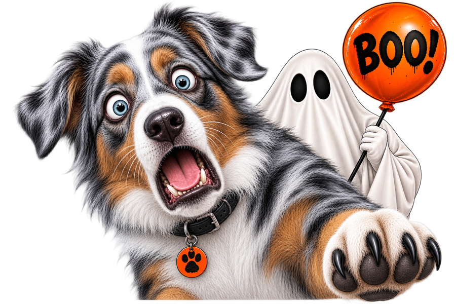 Boo! Blue Merle Aussie & Ghost