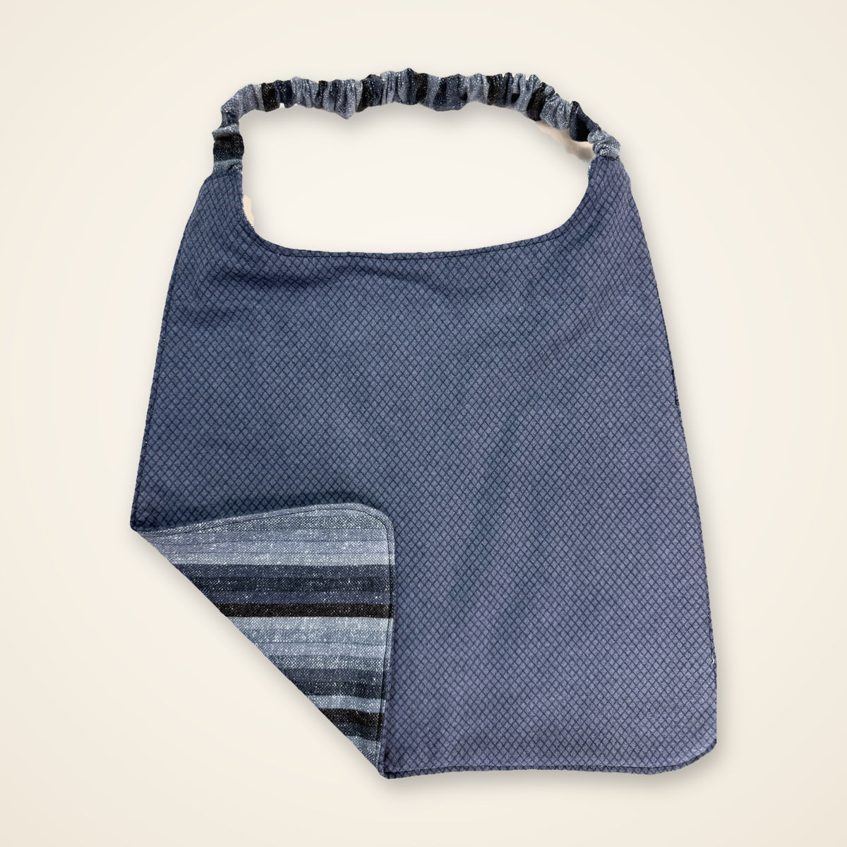 Blue Stripes / Navy Diamonds drool bib, diamond side