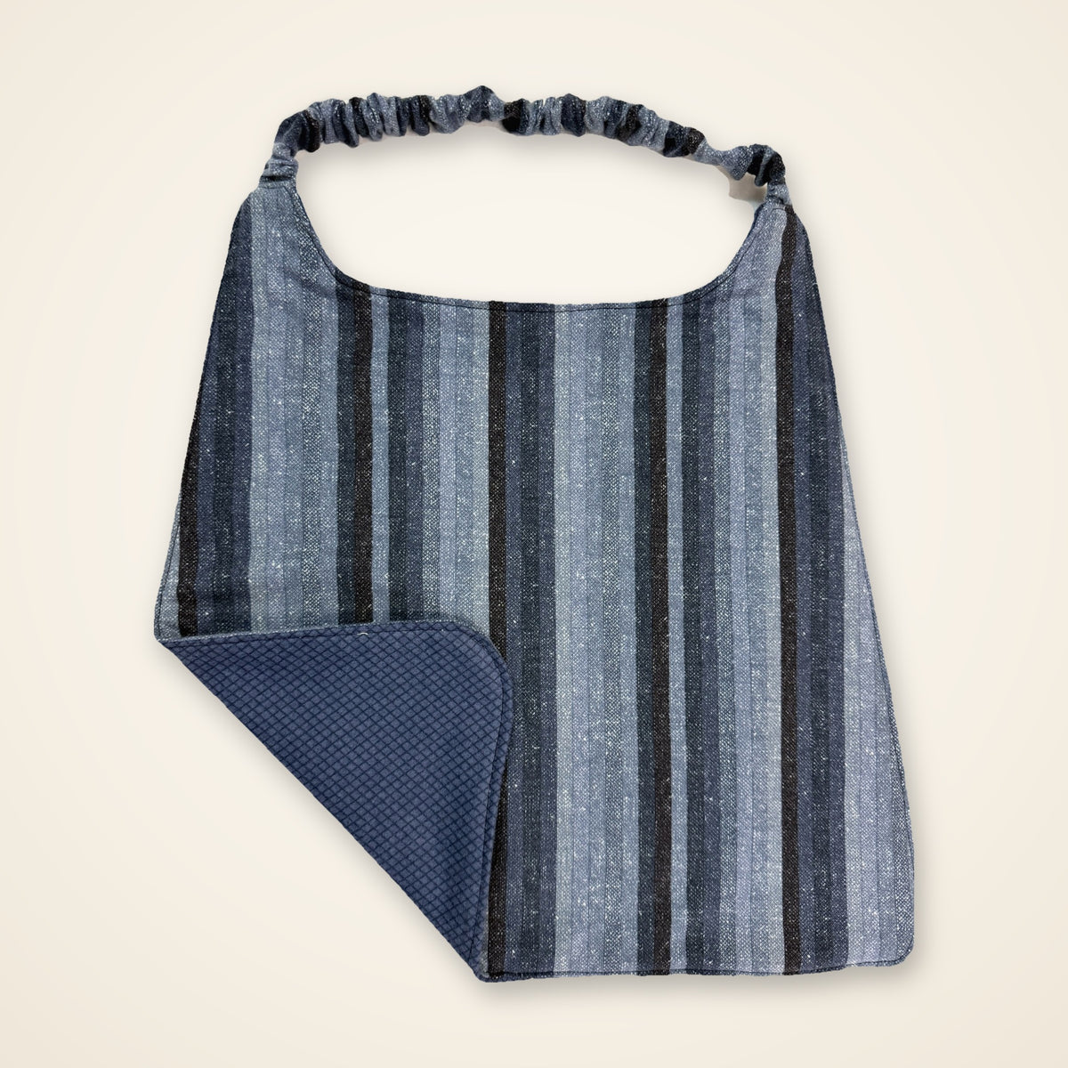 Blue Stripes / Navy Diamonds drool bib, stripe side