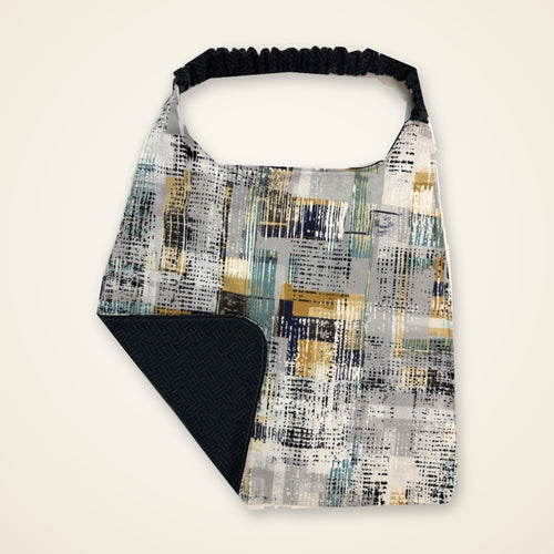 Gray Abstract / Navy Basketweave drool bib, abstract side