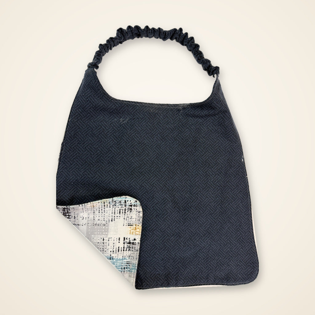 Gray Abstract / Navy Basketweave drool bib, navy side