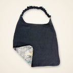 Gray Abstract / Navy Basketweave drool bib, navy side