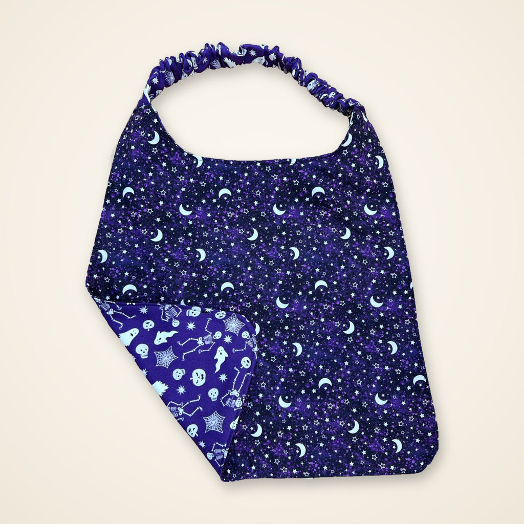 Purple Skeletons / Moons & Stars drool bib, moon and stars side