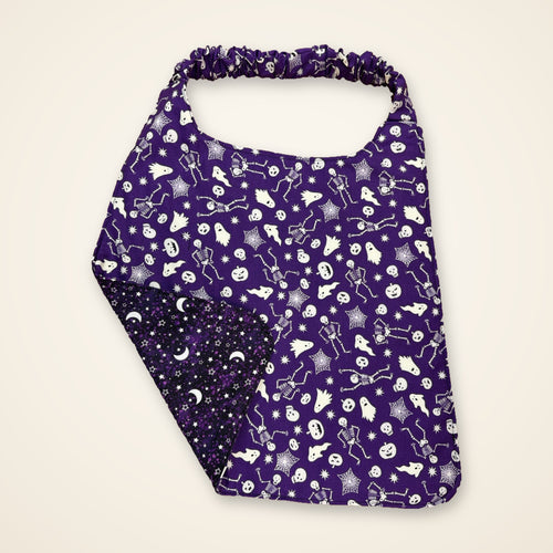 Purple Skeletons / Moons & Stars drool bib, purple skeleton side