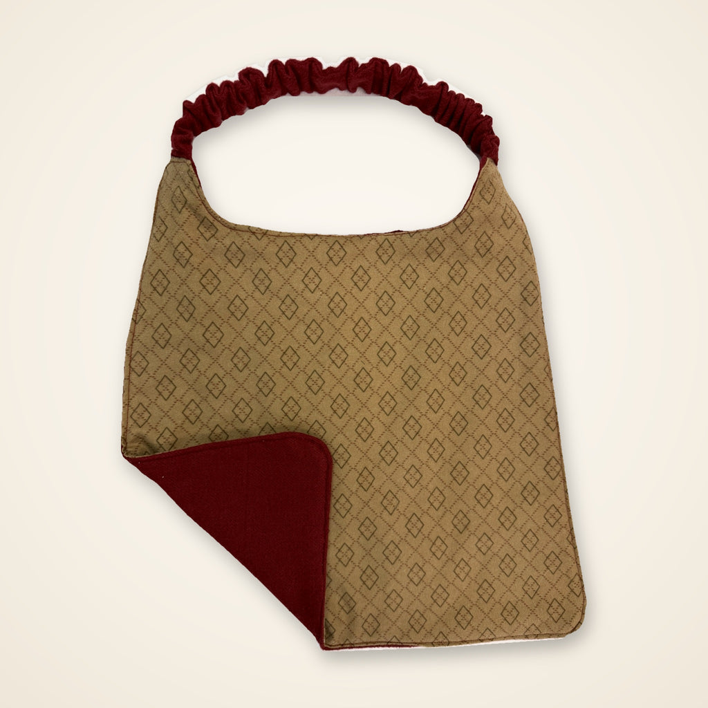 Burgundy / Tan Diamonds drool bib, diamond side