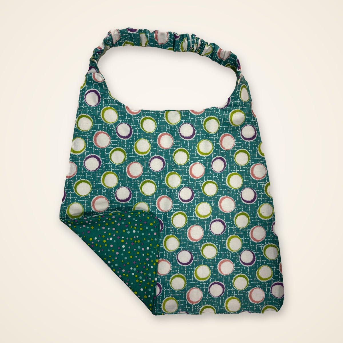 Teal Confetti Dots / Teal Circles drool bib, circle side