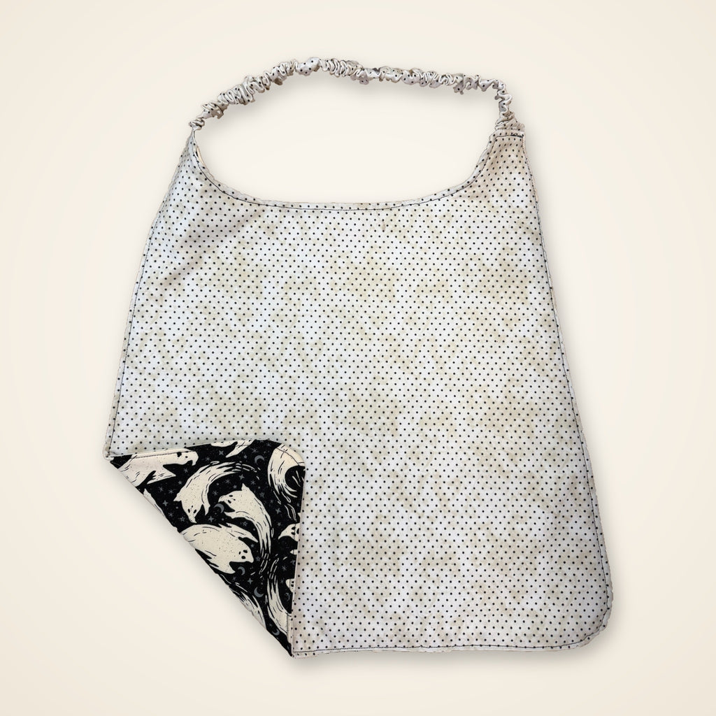 Black Ghosts / Cream Polka Dots drool bib, polka dot side