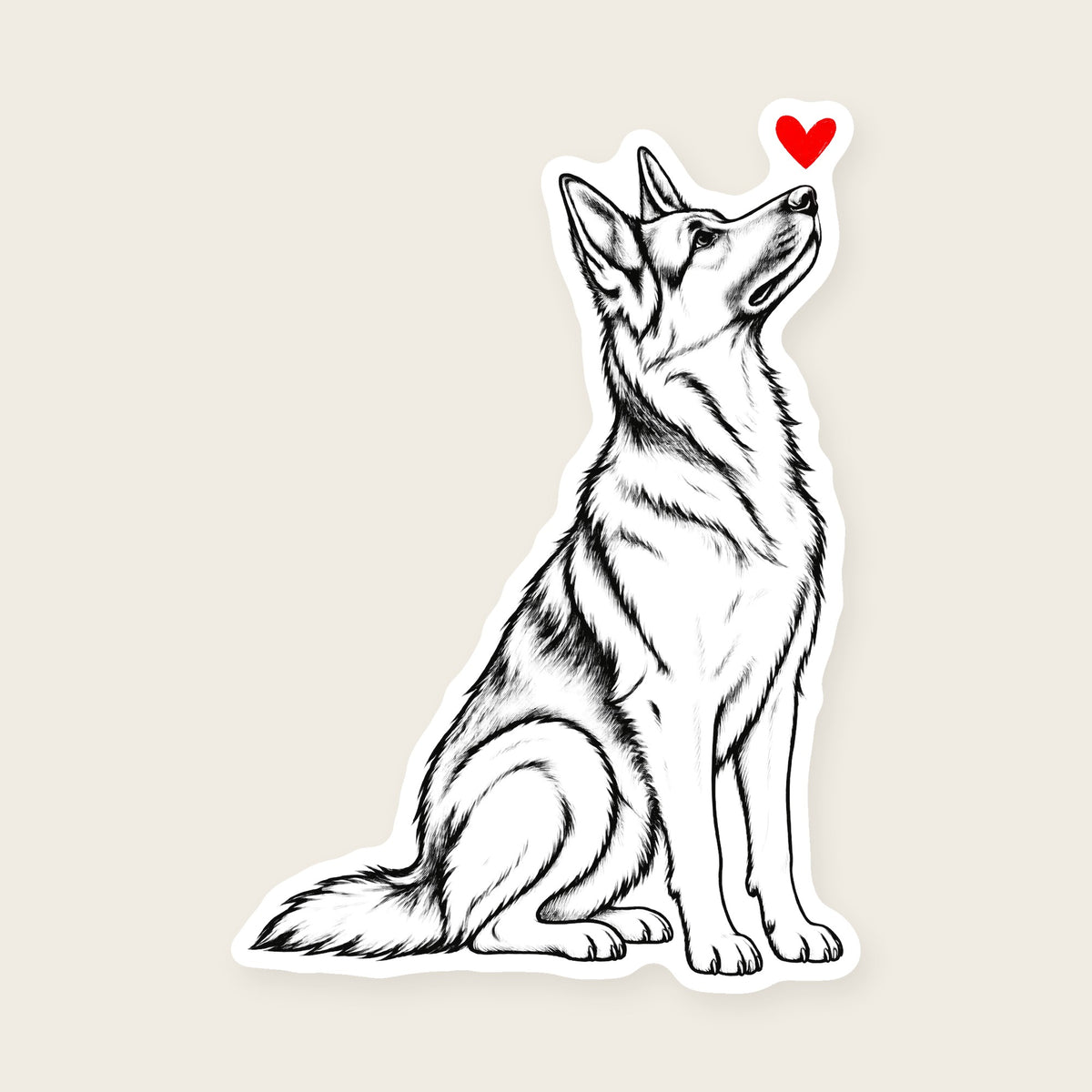 German Shepherd Heart Decal - German Shepherd with a red heart, die-cut vinyl sticker