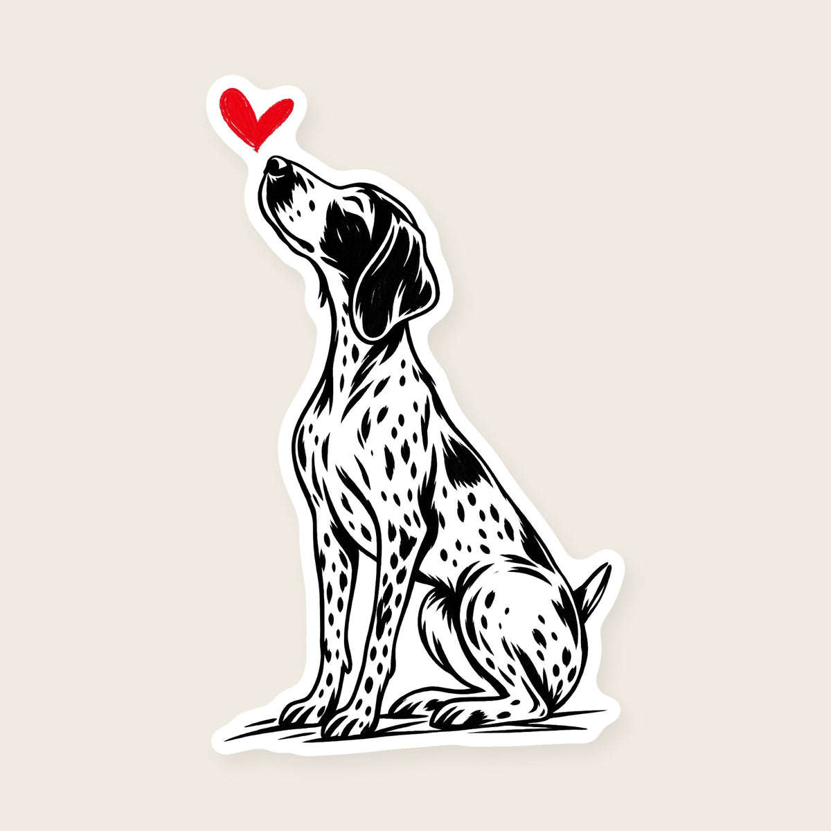 German Shorthaired Pointer Heart Decal - GSP with a red heart, die-cut vinyl sticker