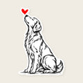 Golden Retriever Heart Decal - Golden with a red heart, die-cut vinyl sticker